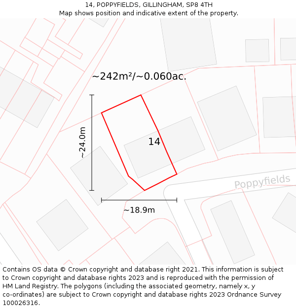 14, POPPYFIELDS, GILLINGHAM, SP8 4TH: Plot and title map