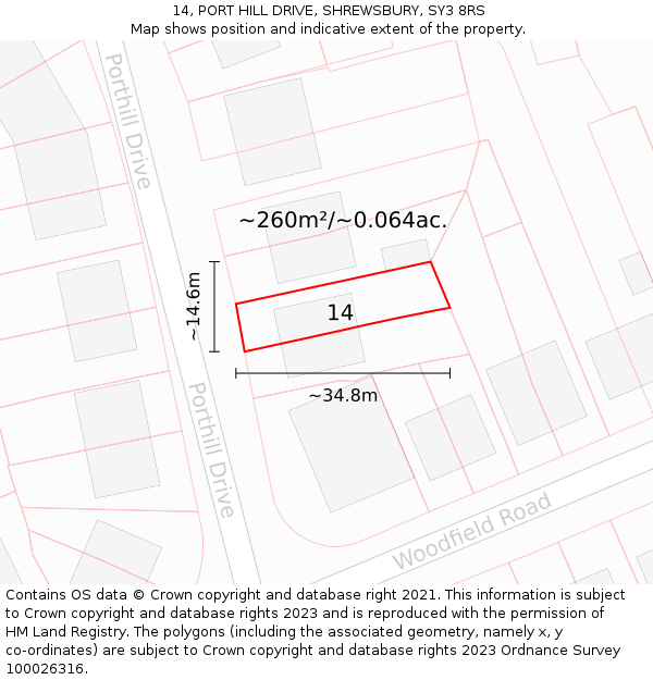 14, PORT HILL DRIVE, SHREWSBURY, SY3 8RS: Plot and title map