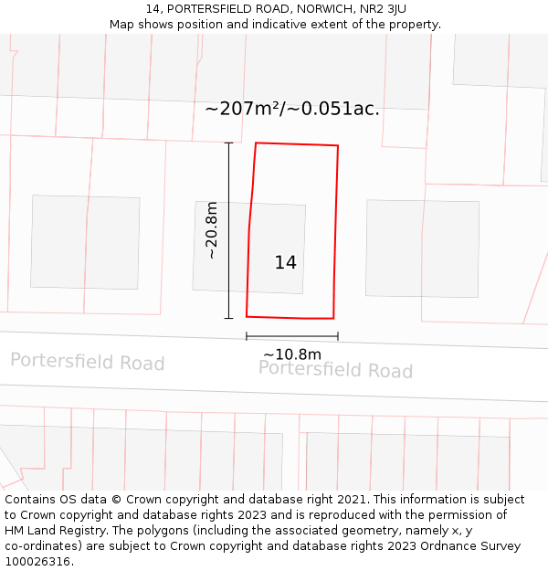 14, PORTERSFIELD ROAD, NORWICH, NR2 3JU: Plot and title map