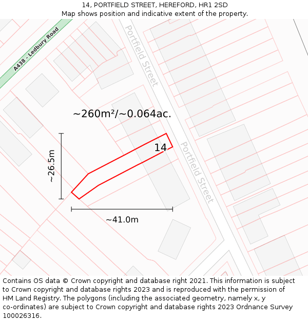 14, PORTFIELD STREET, HEREFORD, HR1 2SD: Plot and title map