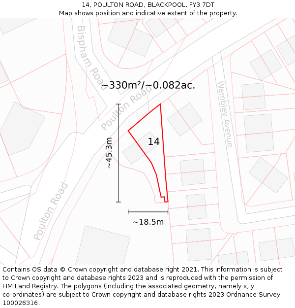 14, POULTON ROAD, BLACKPOOL, FY3 7DT: Plot and title map