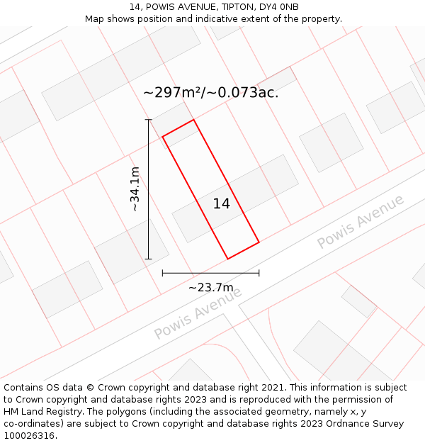 14, POWIS AVENUE, TIPTON, DY4 0NB: Plot and title map