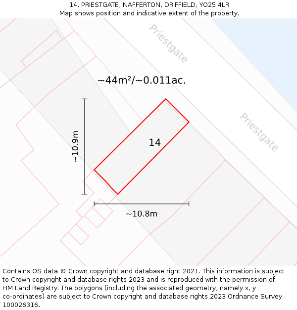 14, PRIESTGATE, NAFFERTON, DRIFFIELD, YO25 4LR: Plot and title map