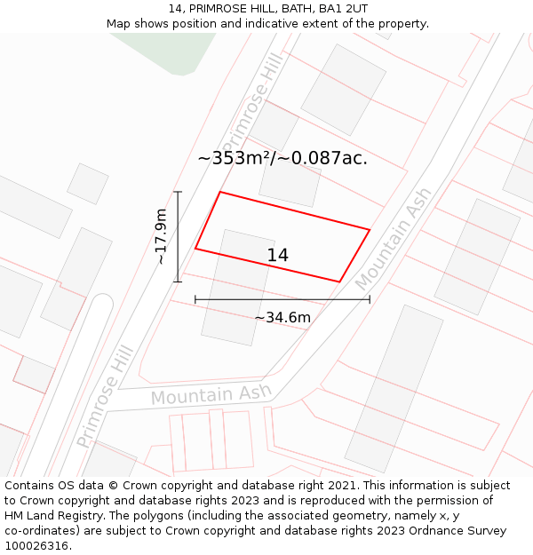 14, PRIMROSE HILL, BATH, BA1 2UT: Plot and title map
