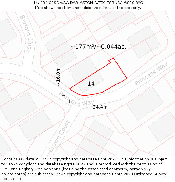 14, PRINCESS WAY, DARLASTON, WEDNESBURY, WS10 8YG: Plot and title map