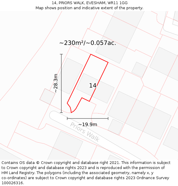 14, PRIORS WALK, EVESHAM, WR11 1GG: Plot and title map