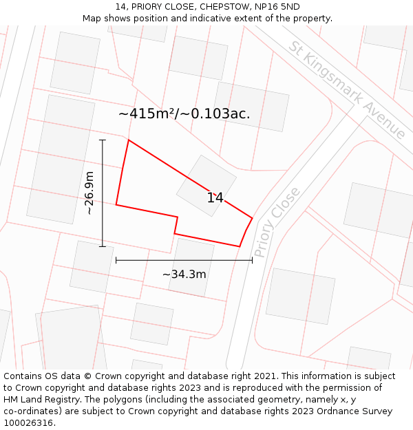 14, PRIORY CLOSE, CHEPSTOW, NP16 5ND: Plot and title map