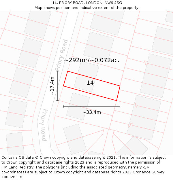 14, PRIORY ROAD, LONDON, NW6 4SG: Plot and title map