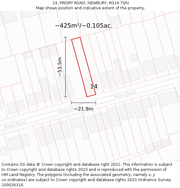 14, PRIORY ROAD, NEWBURY, RG14 7QN: Plot and title map