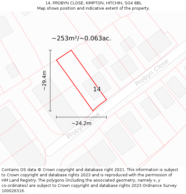14, PROBYN CLOSE, KIMPTON, HITCHIN, SG4 8BL: Plot and title map