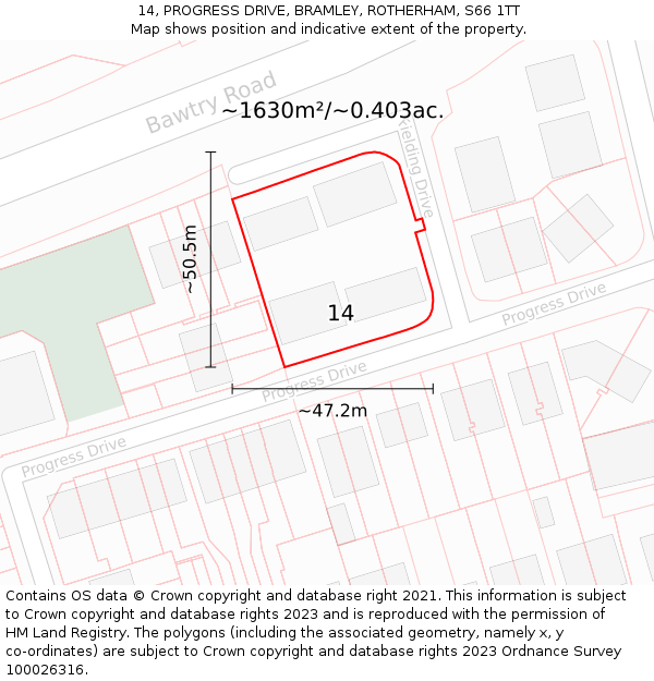 14, PROGRESS DRIVE, BRAMLEY, ROTHERHAM, S66 1TT: Plot and title map
