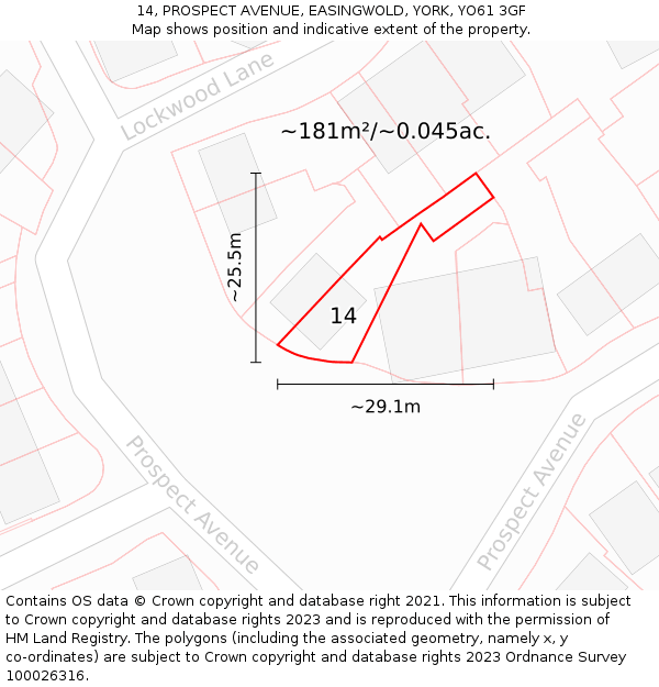 14, PROSPECT AVENUE, EASINGWOLD, YORK, YO61 3GF: Plot and title map