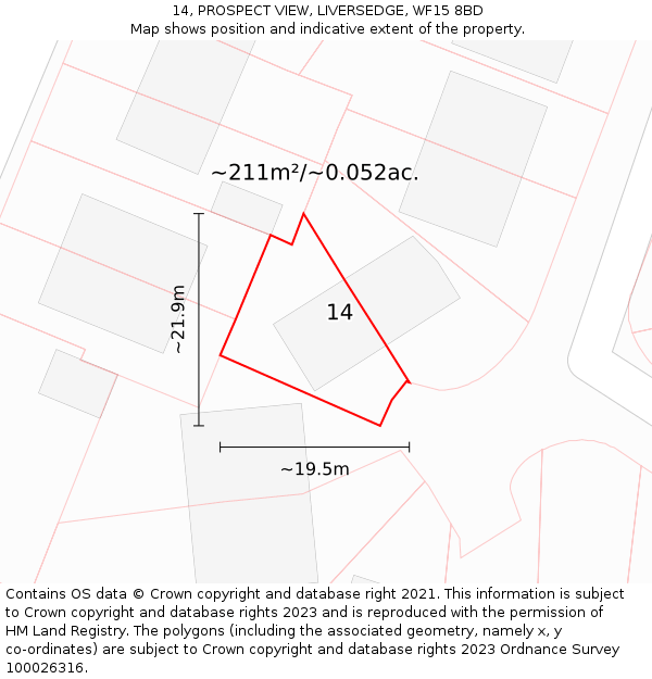 14, PROSPECT VIEW, LIVERSEDGE, WF15 8BD: Plot and title map