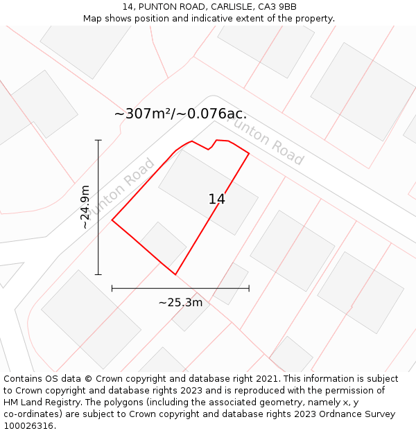 14, PUNTON ROAD, CARLISLE, CA3 9BB: Plot and title map