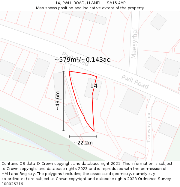 14, PWLL ROAD, LLANELLI, SA15 4AP: Plot and title map