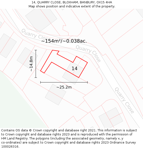 14, QUARRY CLOSE, BLOXHAM, BANBURY, OX15 4HA: Plot and title map