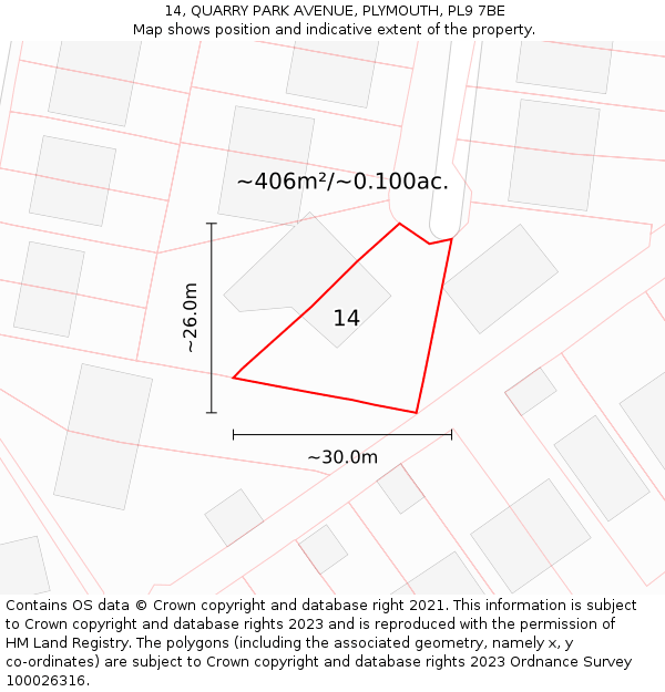14, QUARRY PARK AVENUE, PLYMOUTH, PL9 7BE: Plot and title map