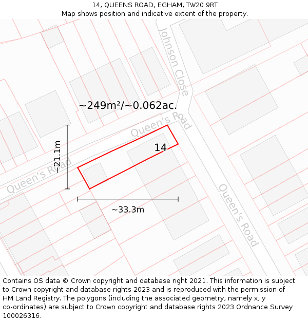 14, QUEENS ROAD, EGHAM, TW20 9RT: Plot and title map