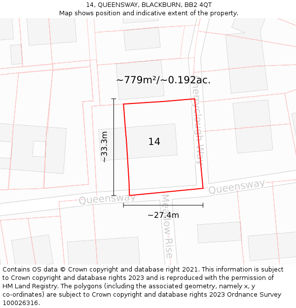 14, QUEENSWAY, BLACKBURN, BB2 4QT: Plot and title map