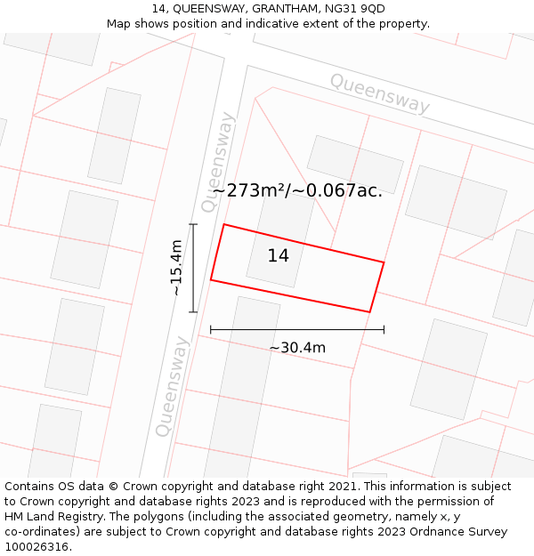 14, QUEENSWAY, GRANTHAM, NG31 9QD: Plot and title map