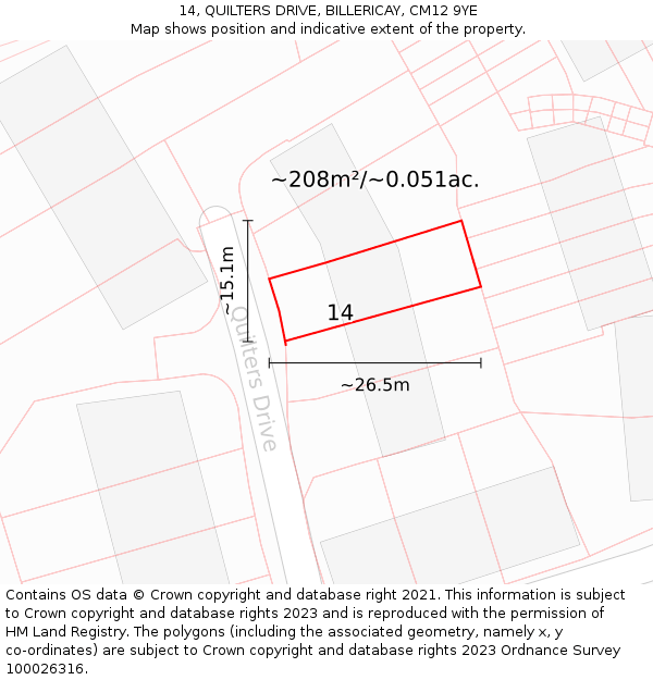 14, QUILTERS DRIVE, BILLERICAY, CM12 9YE: Plot and title map