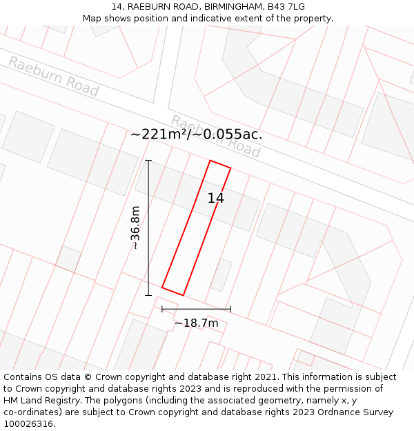 14, RAEBURN ROAD, BIRMINGHAM, B43 7LG: Plot and title map