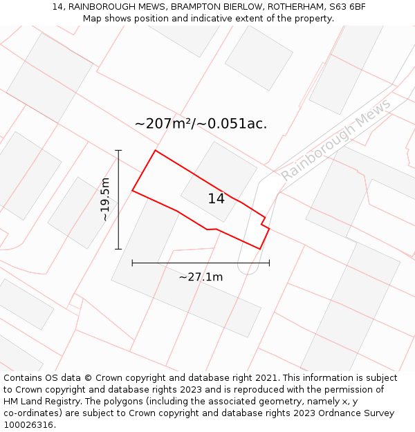 14, RAINBOROUGH MEWS, BRAMPTON BIERLOW, ROTHERHAM, S63 6BF: Plot and title map
