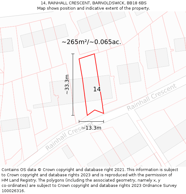 14, RAINHALL CRESCENT, BARNOLDSWICK, BB18 6BS: Plot and title map