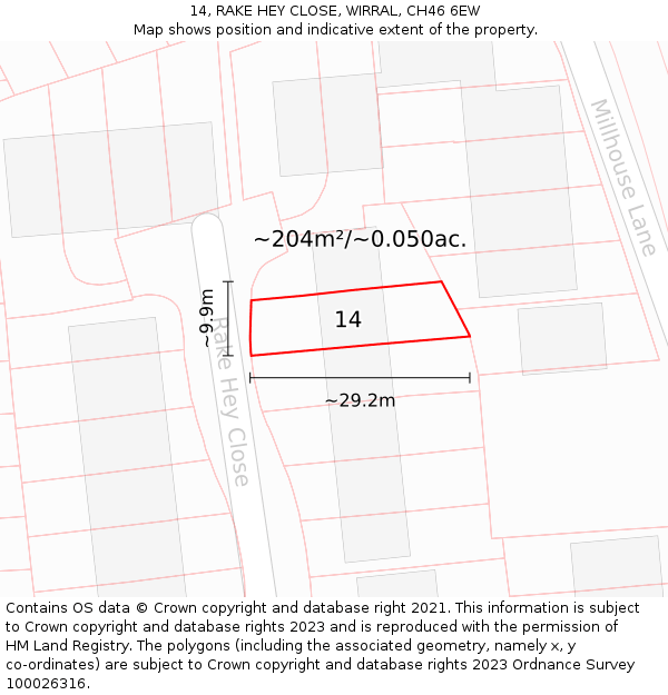 14, RAKE HEY CLOSE, WIRRAL, CH46 6EW: Plot and title map