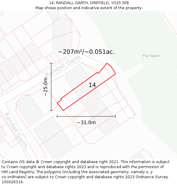 14, RANDALL GARTH, DRIFFIELD, YO25 5PE: Plot and title map