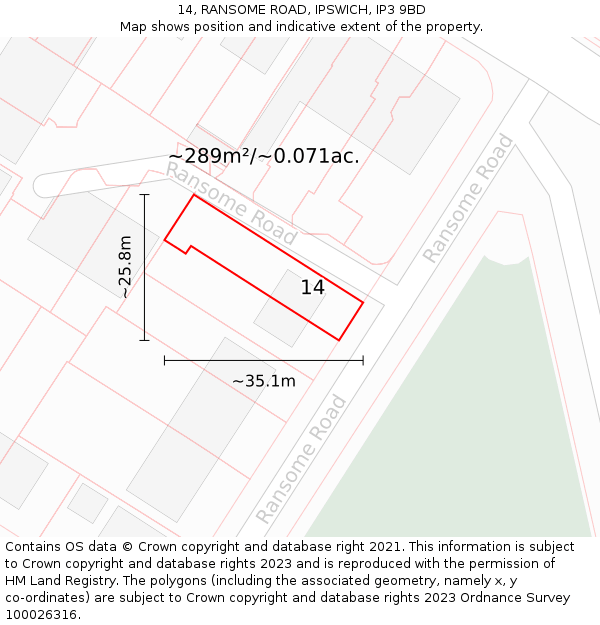 14, RANSOME ROAD, IPSWICH, IP3 9BD: Plot and title map