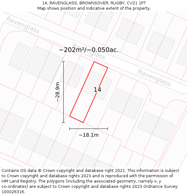 14, RAVENGLASS, BROWNSOVER, RUGBY, CV21 1PT: Plot and title map