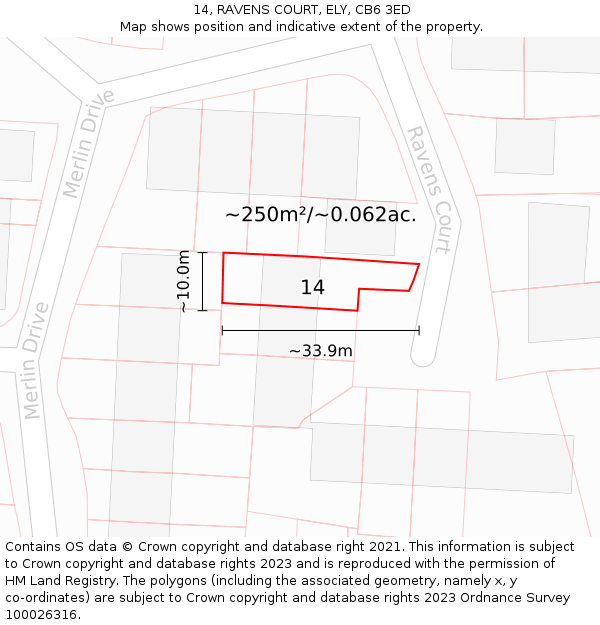 14, RAVENS COURT, ELY, CB6 3ED: Plot and title map