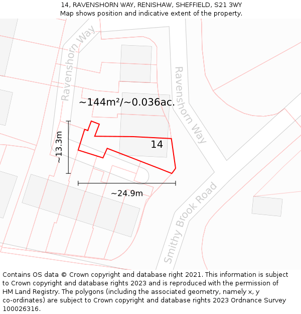 14, RAVENSHORN WAY, RENISHAW, SHEFFIELD, S21 3WY: Plot and title map