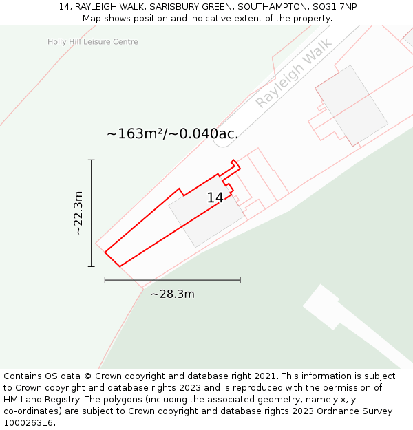 14, RAYLEIGH WALK, SARISBURY GREEN, SOUTHAMPTON, SO31 7NP: Plot and title map