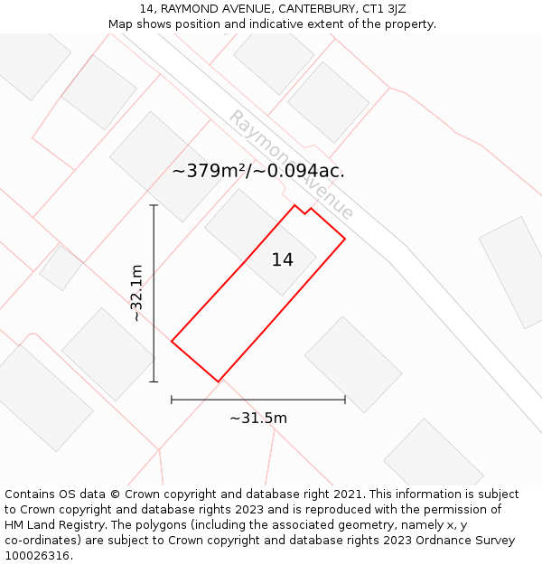 14, RAYMOND AVENUE, CANTERBURY, CT1 3JZ: Plot and title map