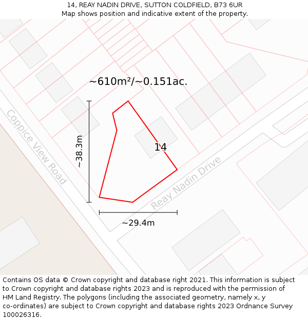 14, REAY NADIN DRIVE, SUTTON COLDFIELD, B73 6UR: Plot and title map