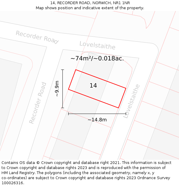 14, RECORDER ROAD, NORWICH, NR1 1NR: Plot and title map