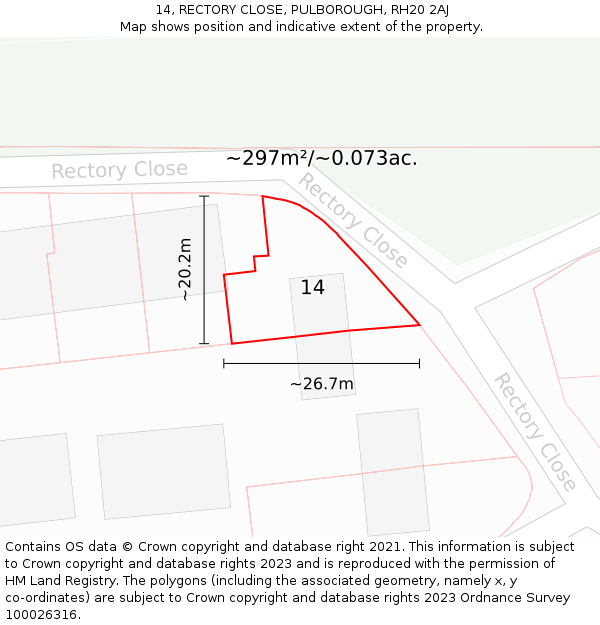 14, RECTORY CLOSE, PULBOROUGH, RH20 2AJ: Plot and title map