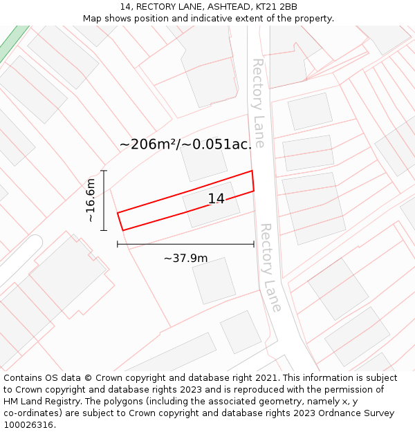 14, RECTORY LANE, ASHTEAD, KT21 2BB: Plot and title map