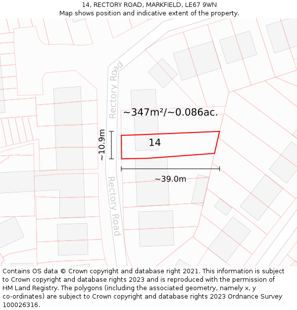 14, RECTORY ROAD, MARKFIELD, LE67 9WN: Plot and title map