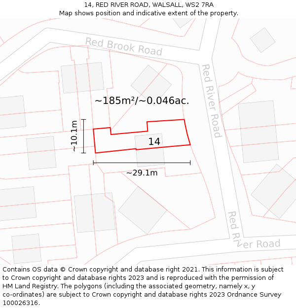 14, RED RIVER ROAD, WALSALL, WS2 7RA: Plot and title map