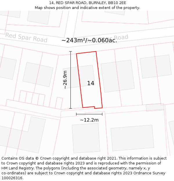 14, RED SPAR ROAD, BURNLEY, BB10 2EE: Plot and title map