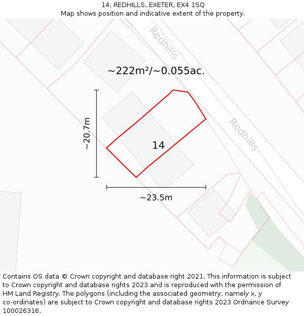14, REDHILLS, EXETER, EX4 1SQ: Plot and title map
