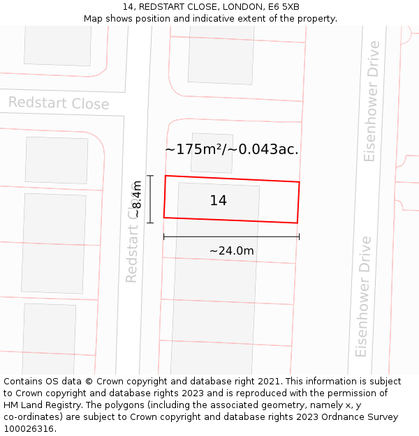 14, REDSTART CLOSE, LONDON, E6 5XB: Plot and title map