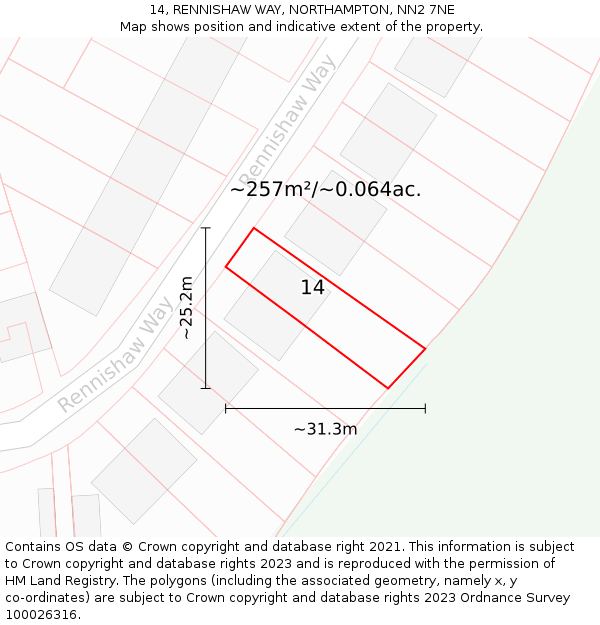 14, RENNISHAW WAY, NORTHAMPTON, NN2 7NE: Plot and title map