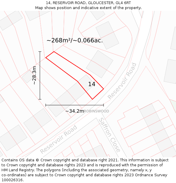14, RESERVOIR ROAD, GLOUCESTER, GL4 6RT: Plot and title map