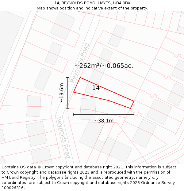 14, REYNOLDS ROAD, HAYES, UB4 9BX: Plot and title map