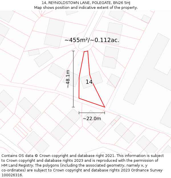 14, REYNOLDSTOWN LANE, POLEGATE, BN26 5HJ: Plot and title map