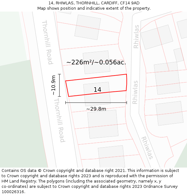 14, RHIWLAS, THORNHILL, CARDIFF, CF14 9AD: Plot and title map